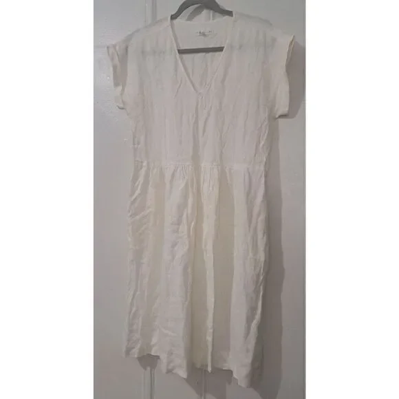 Lou & Grey Womens Small LAGENLOOK Beachy Midi Dress Ivory 100% Linen Pockets - Picture 1 of 9